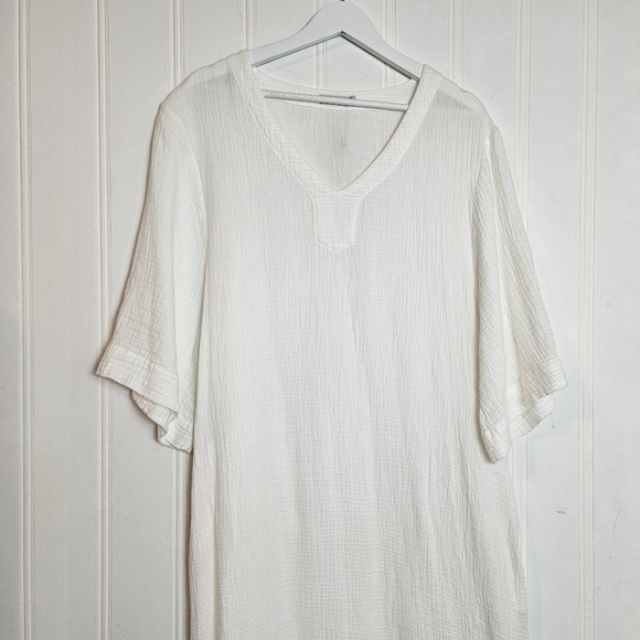 Barefoot Dreams Malibu White Crinkle Cotton V-Neck Caftan S Pockets - Picture 3 of 15